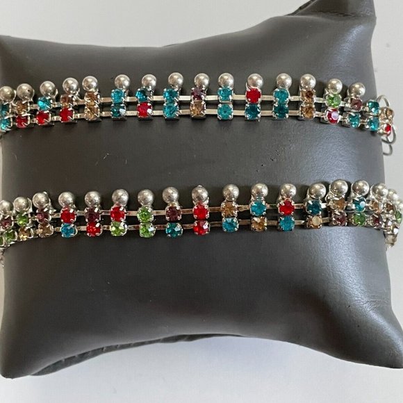 Anklet Multi Color Crystal Accent Silver Tone Fashion Anklet Women Jewelry Payel - Picture 2 of 12